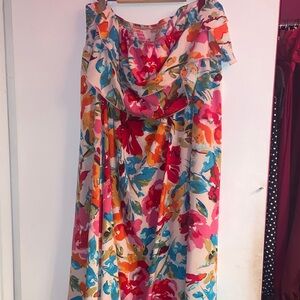 SHEIN Strapless Floral Dress - Red, Pink, Blue